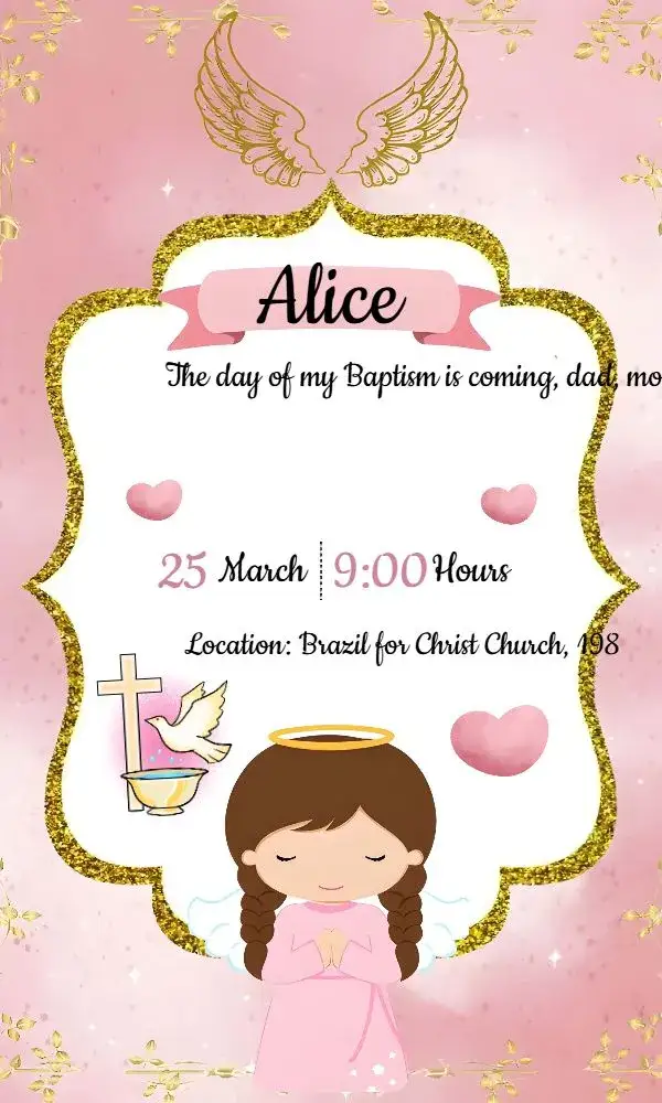 Invitation Angel Glitter Church Baptism – Baptism theme pink, glitter, golden, little angel, delicate, childish
