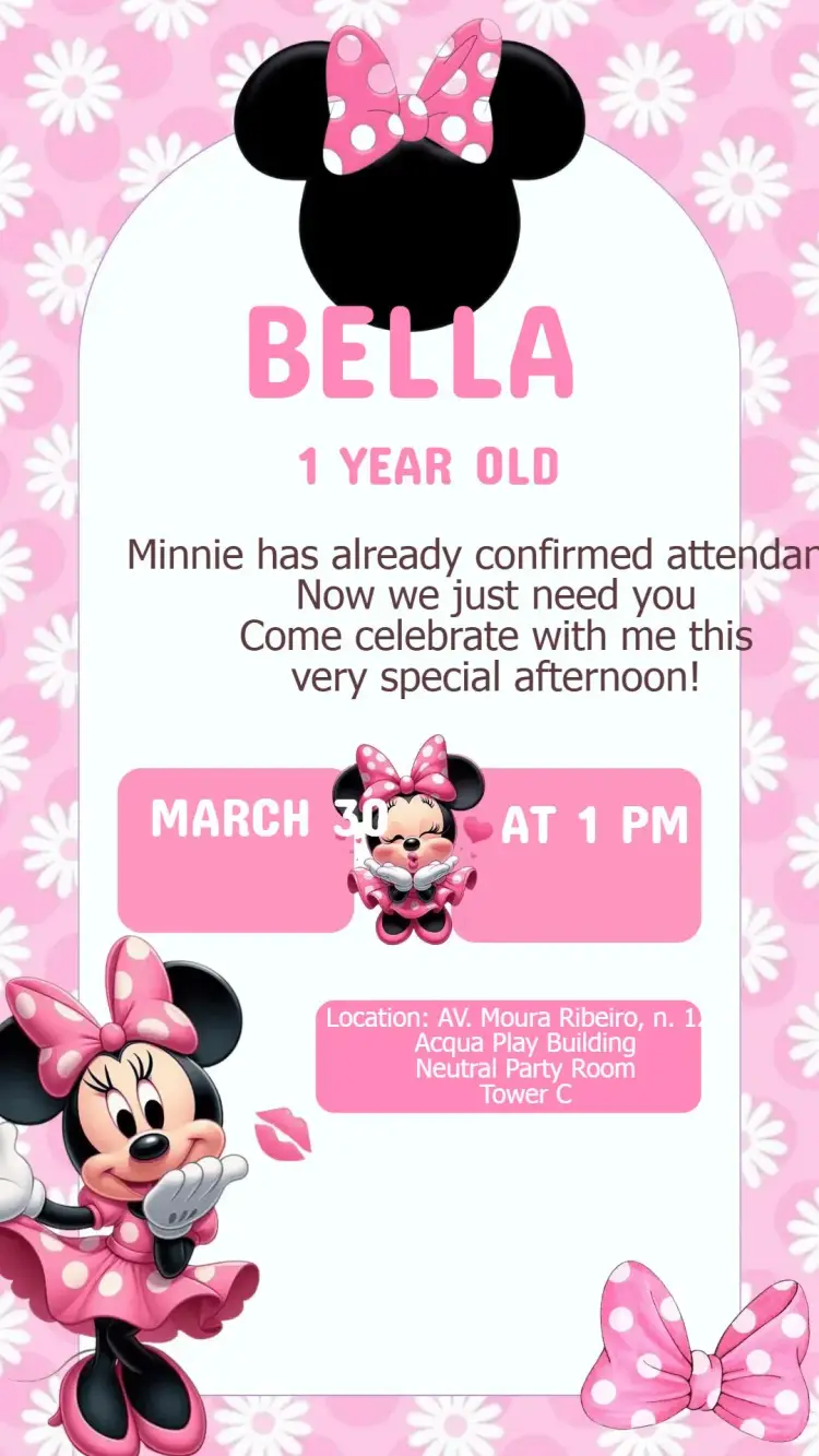 Pink Minnie Birthday Invitation