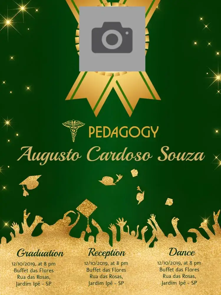 Invitation Graduation in Pedagogy With Green Photo – Graduation theme green, golden, modern, elegant, personal photo, minimalist