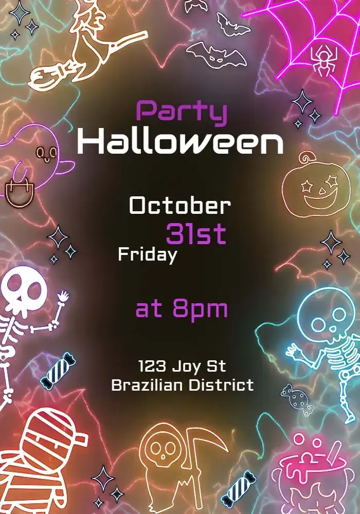 Invitation For Halloween Party – Commemorative Dates theme neon, modern, fun, mysterious, colorful, themed