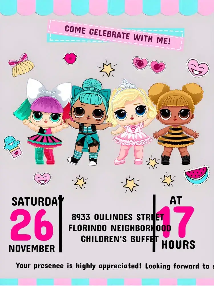 Colorful Lol Surprise Doll invitation