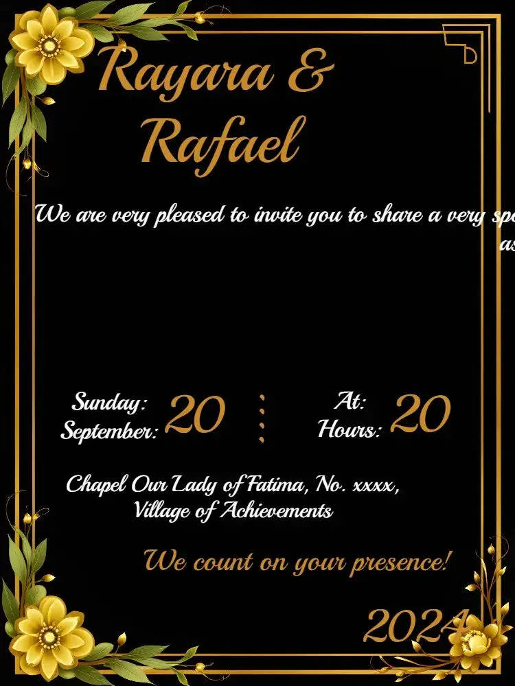 Golden Black Floral Wedding invitation