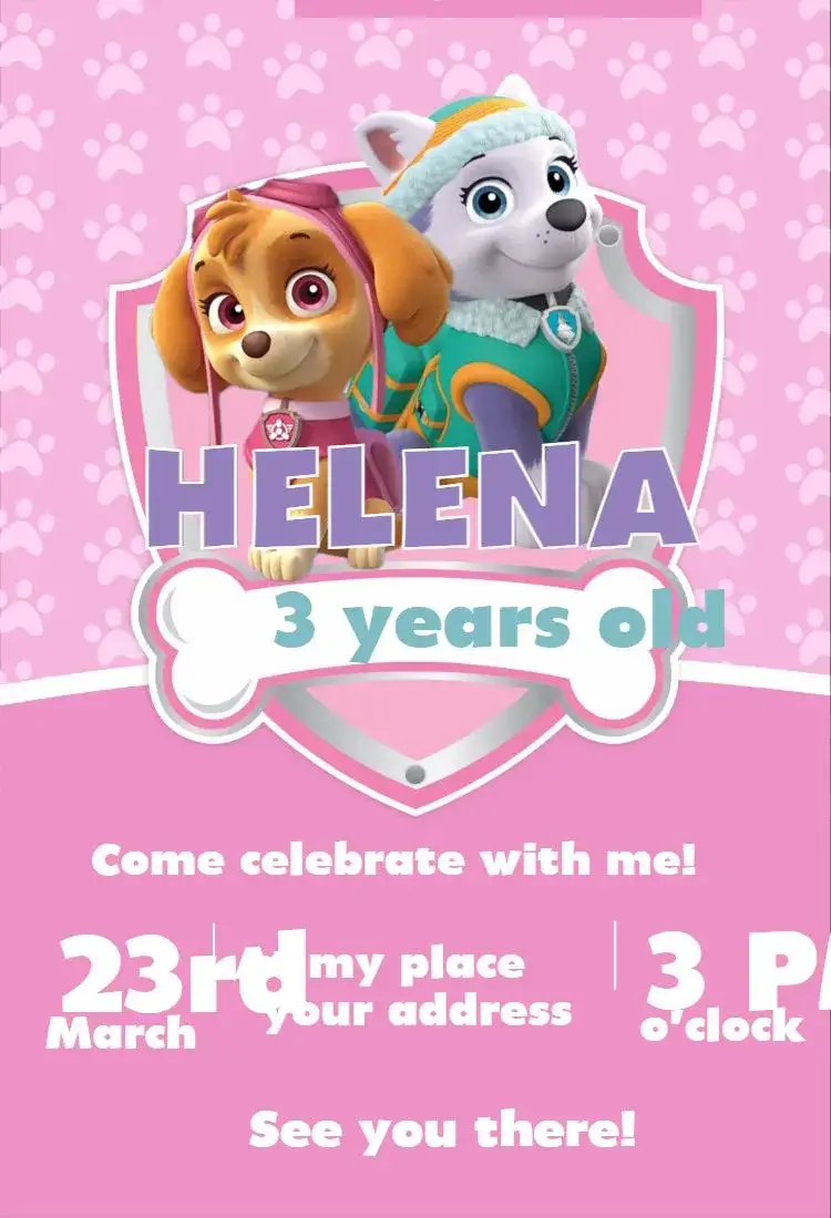 Invitation Paw Patrol Girl 2 – Birthday theme pink, fun, themed, children's, colorful