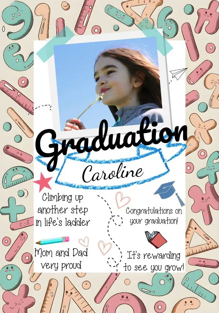 Invitation Kindergarten Graduation With Pencil Photo – Graduation theme colorful, school-themed, fun-filled, modern, child-friendly, playful