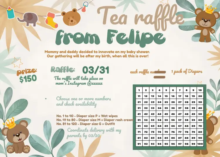 Invitation Prince Teddy Bear Diaper Raffle Tea – Raffle Tea theme blue, children's, cute, modern, fun