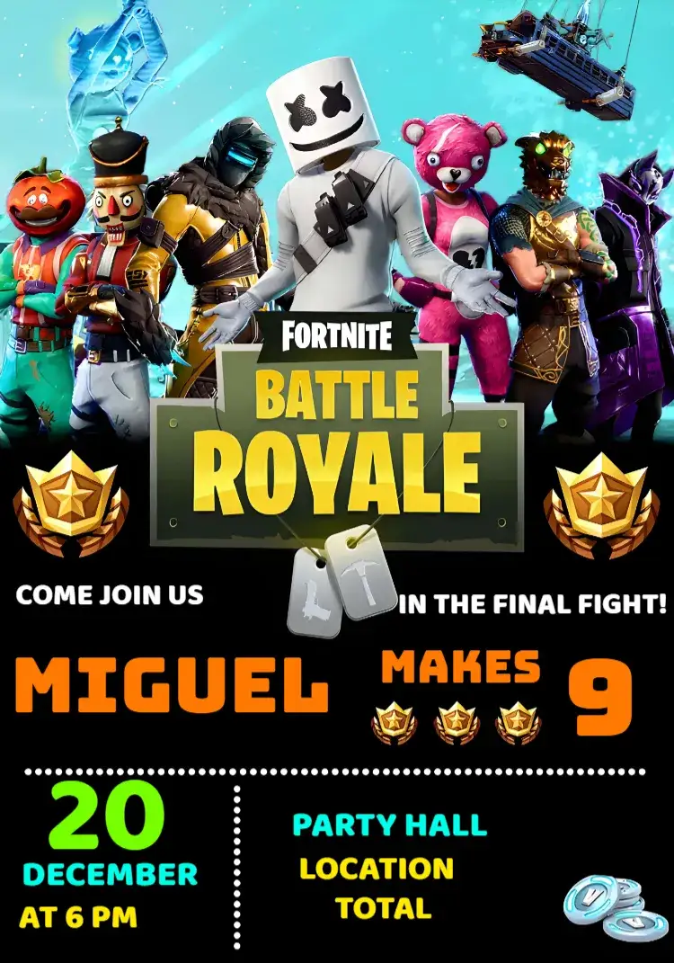 Invitation Blue Fortnite – Most searched for theme games, modern, colorful, childish, themed