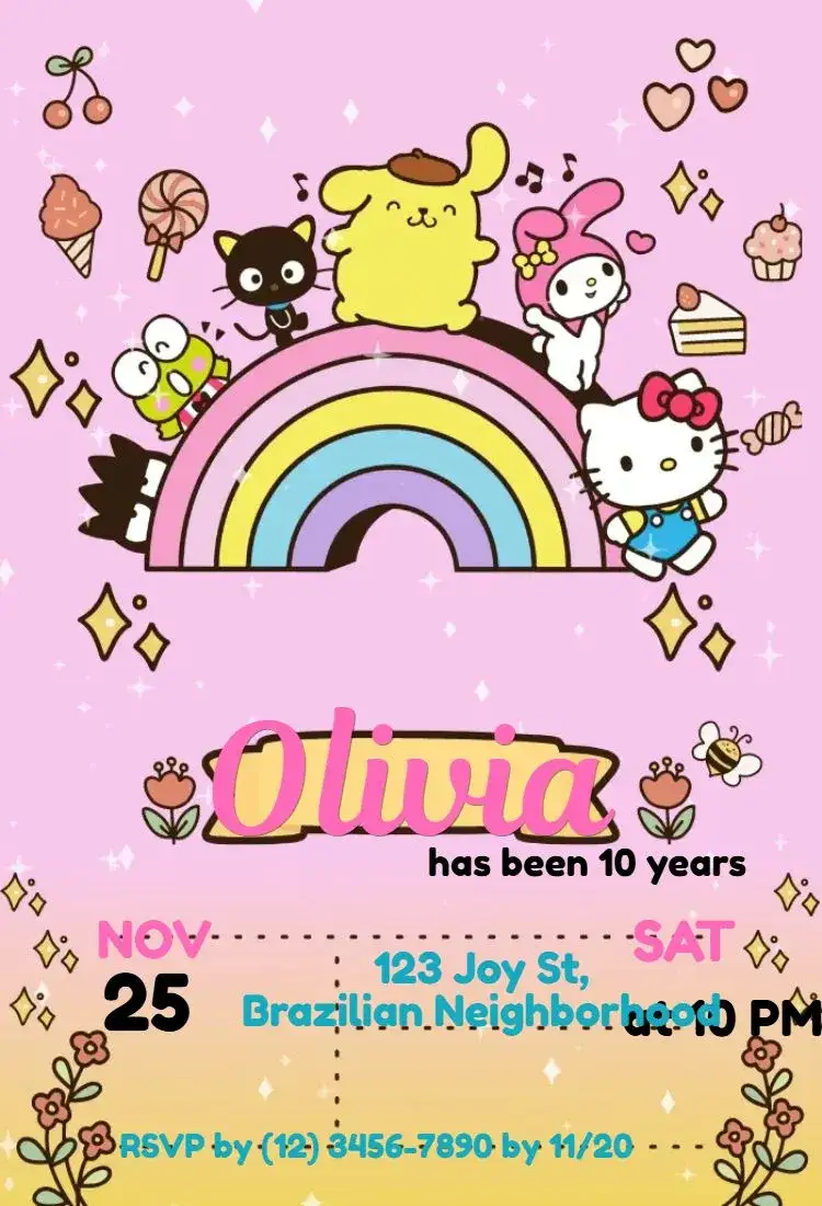 Invitation Hello Kitty and Friends – Card theme colorful, fun, childish, themed, playful