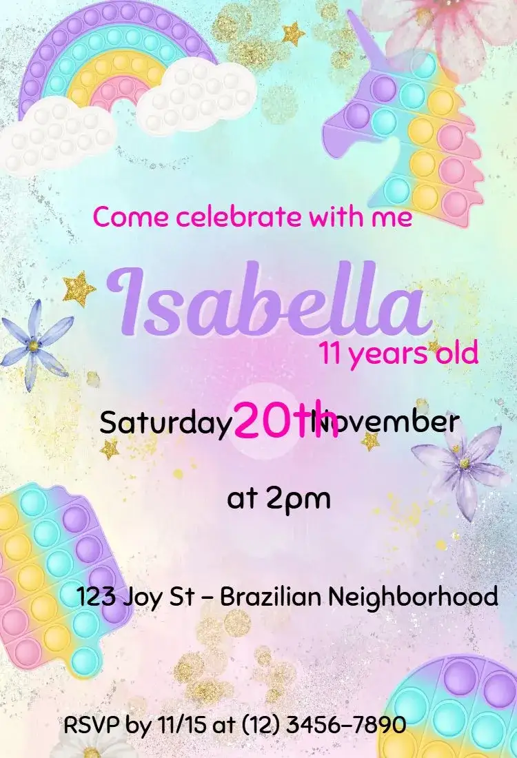 Invitation Pop It – Kids' Birthday Party theme colorful, playful, fun, jovial, themed, cheerful