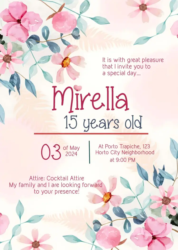 15th Floral Fifteen invitation