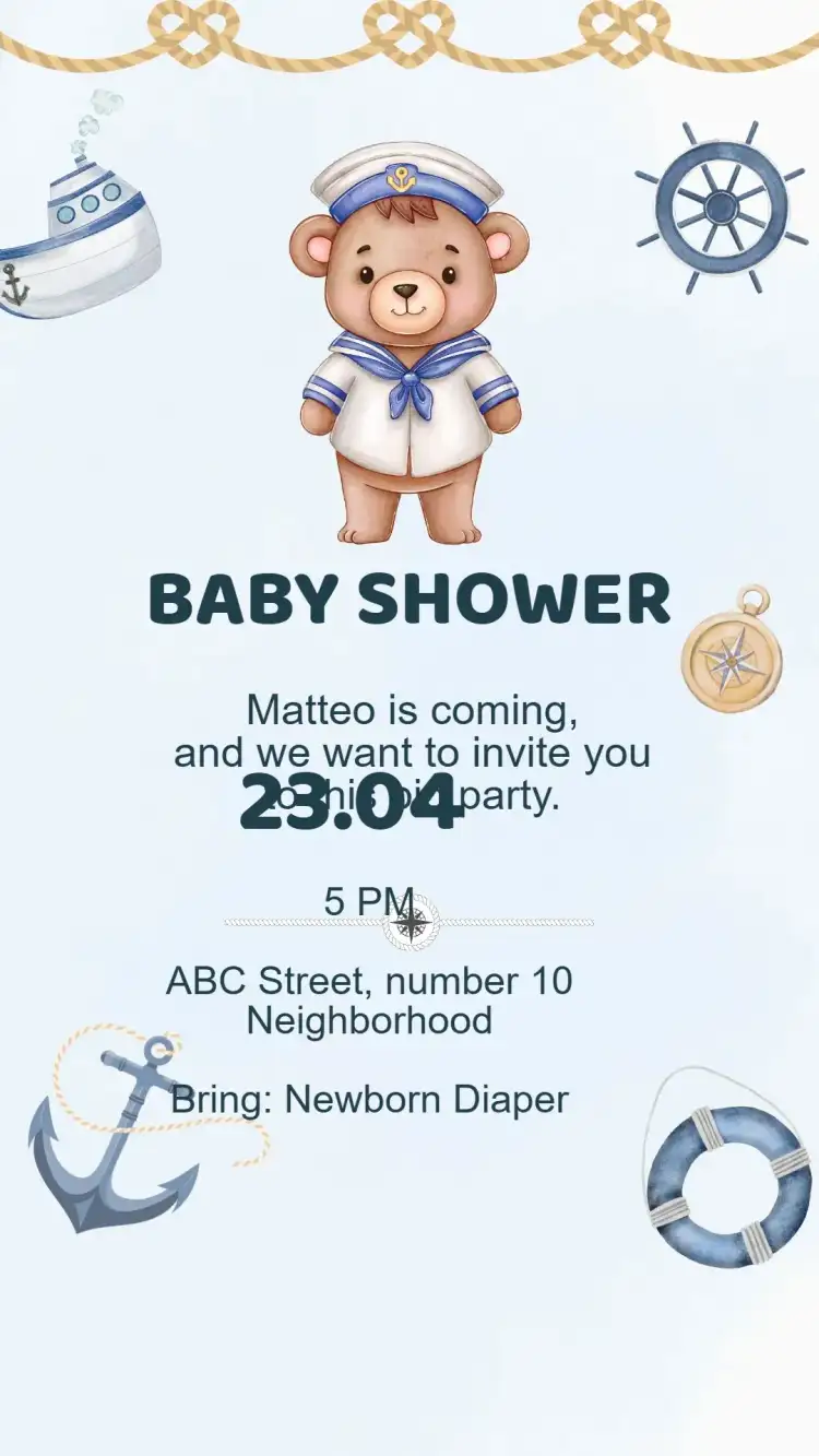 Sailor Teddy Bear Baby Shower Invitation