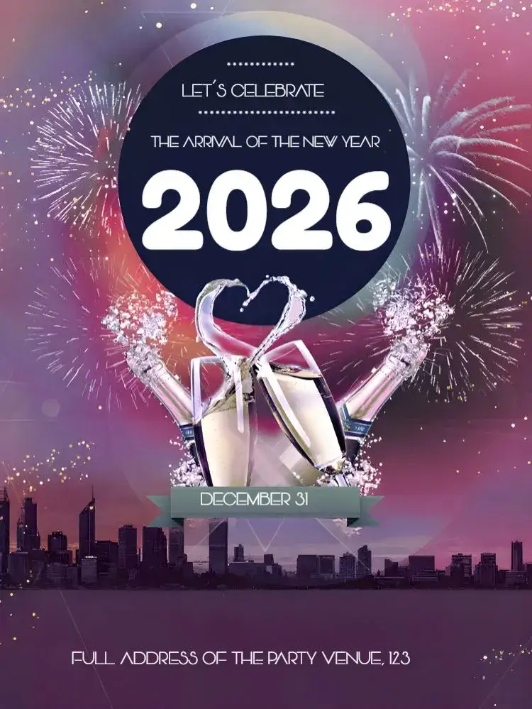 Invitation New Year Fireworks – Commemorative Dates theme colorful, festive, bright, modern, elegant