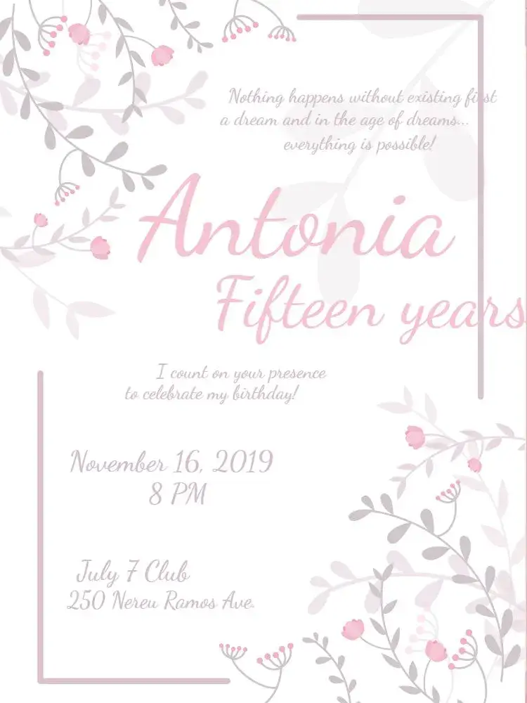 15th Floral - Pink And White Bench invitation