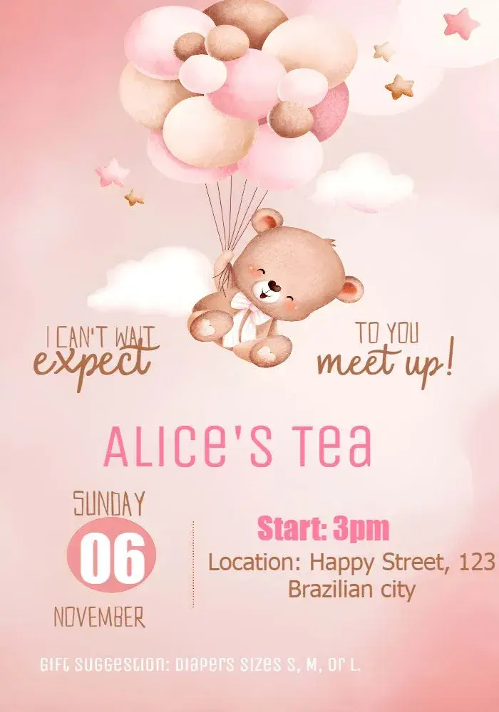 Baby Shower Balloon Bear Cloud invitation