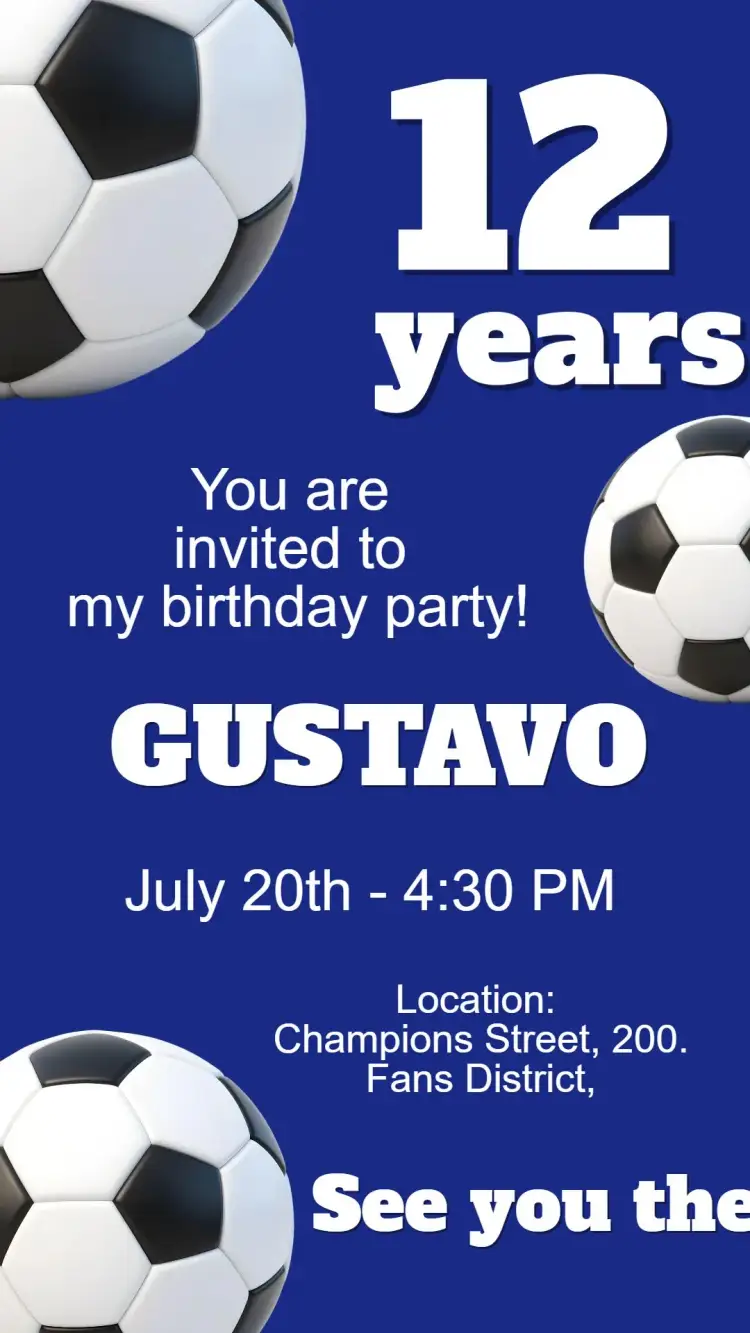 Blue soccer digital invitation