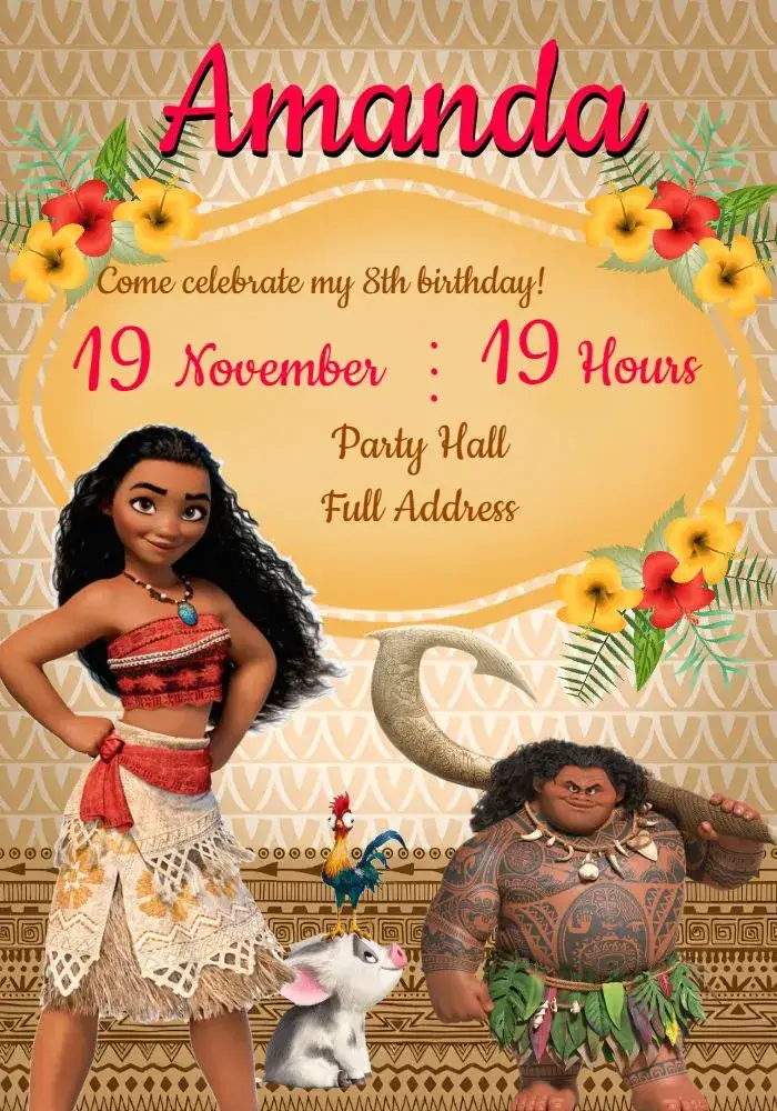 Invitation Moana Brown – Most searched for theme brown, black, themed, adventurous, modern, fun