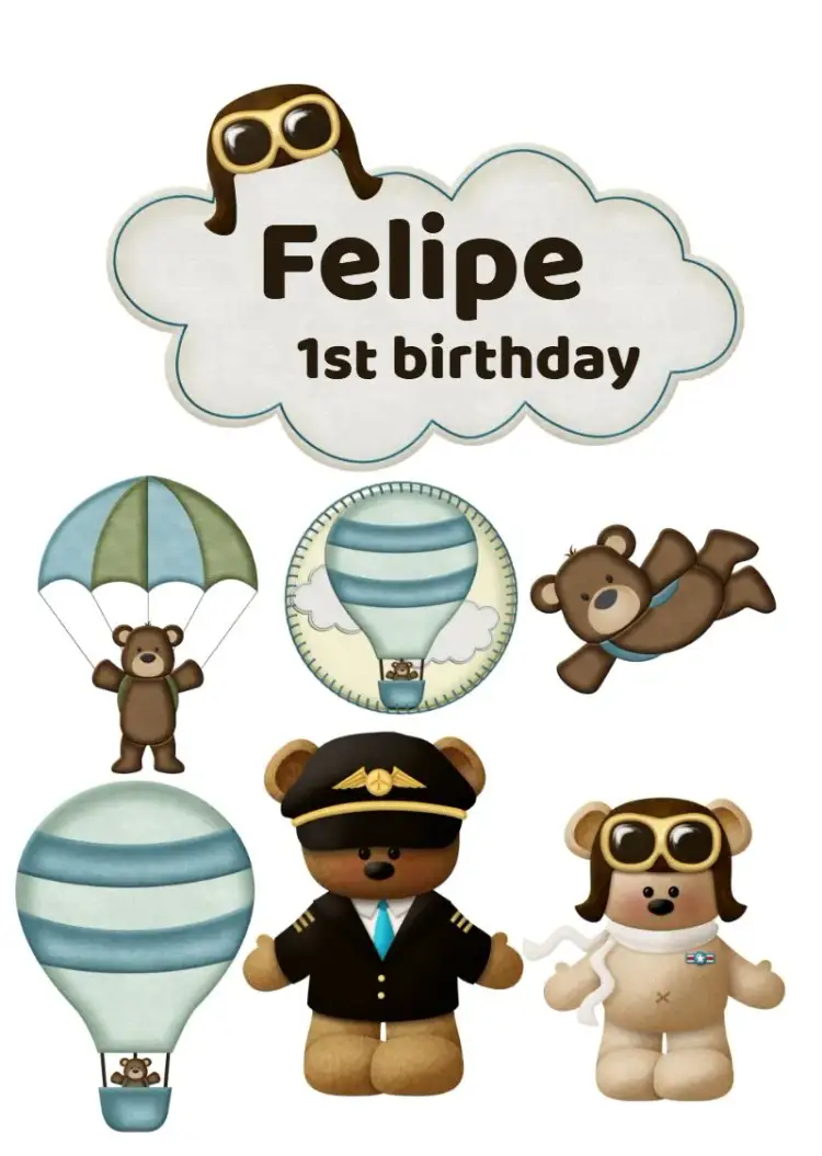 Aviator Teddy Bear Cake Topper invitation