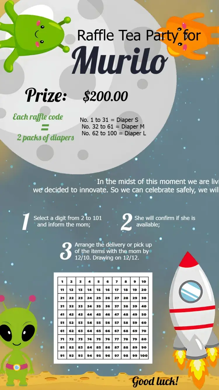 Invitation Tea Raffle Astronaut Card – Raffle Tea theme cosmic, fun-filled, colorful, playful, modern