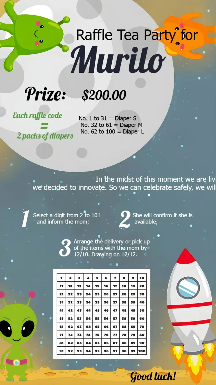 Tea Raffle Astronaut Card invitation