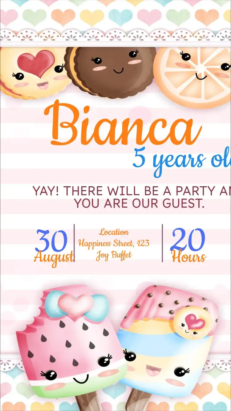 Invitation Candy – Kids' Birthday Party theme colorful, sweet, fun, childlike, illustrations of sweets