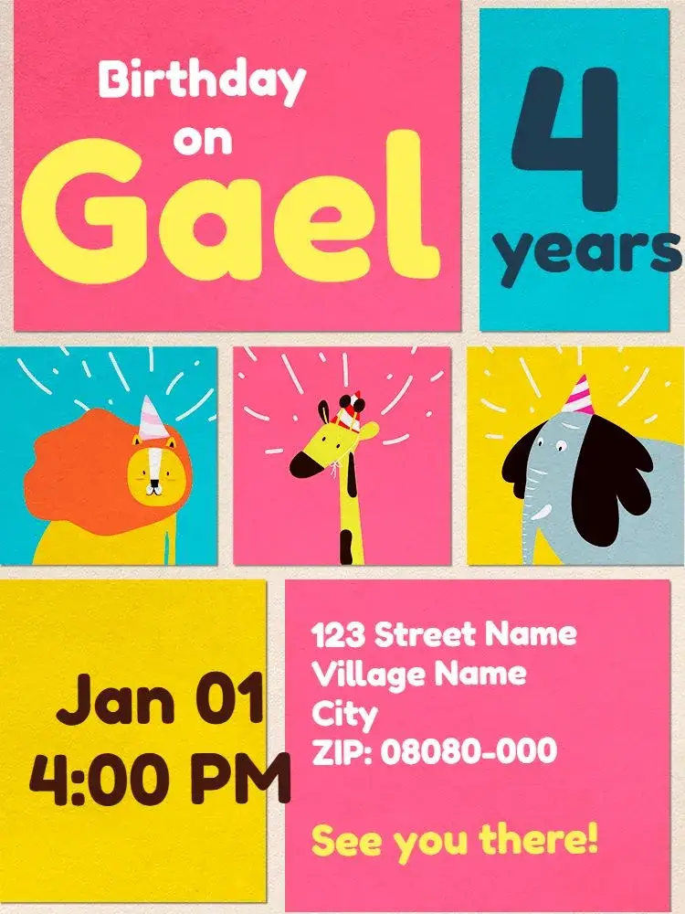Virtual Kids - Animals Party invitation