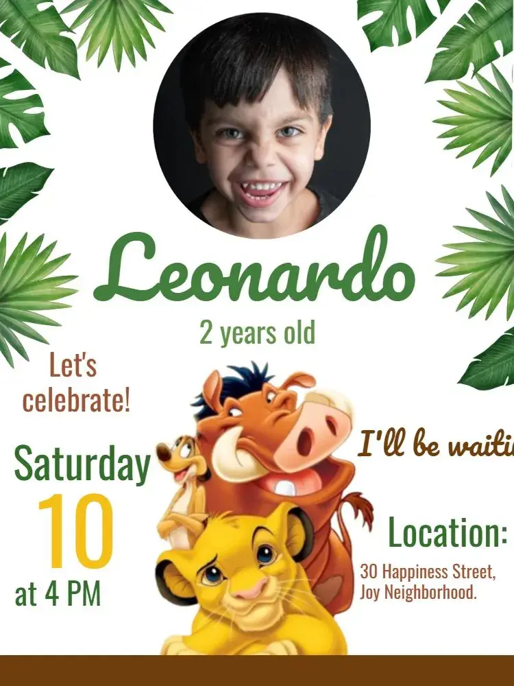 Lion King With Timon Photo invitation