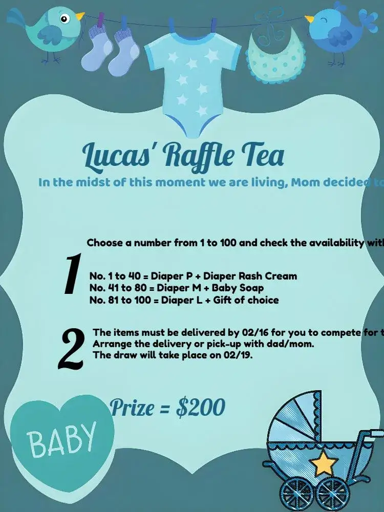 Invitation Clothesline Diaper Raffle Tea – Raffle Tea theme blue, white, black, children's, delicate, playful