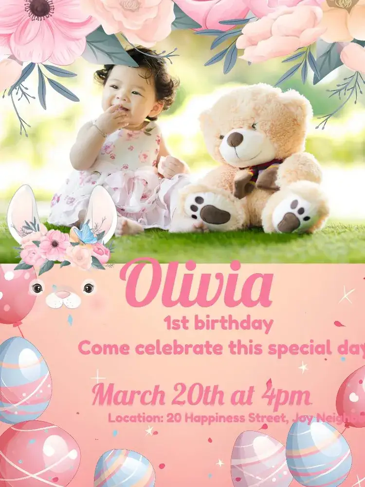 Invitation Pascoa With Photo Easter – Commemorative Dates theme pink, gray, white, playful, colorful, fun