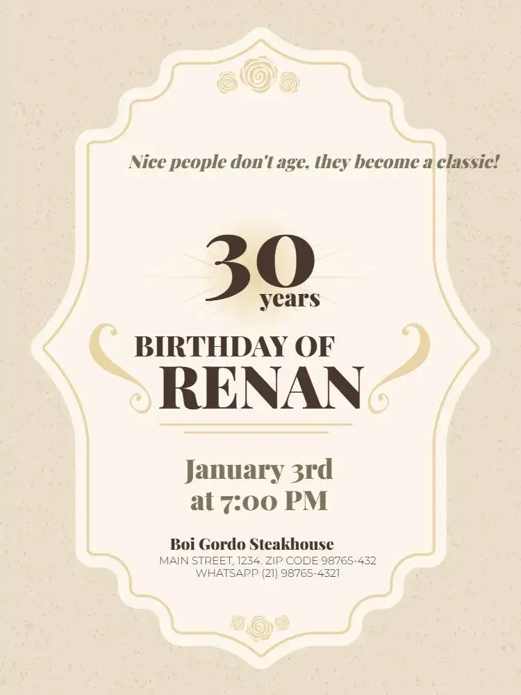 Invitation 30 Funny And Elegant Male Years – Sweet 15 theme elegant, funny, classic, minimalist, modern