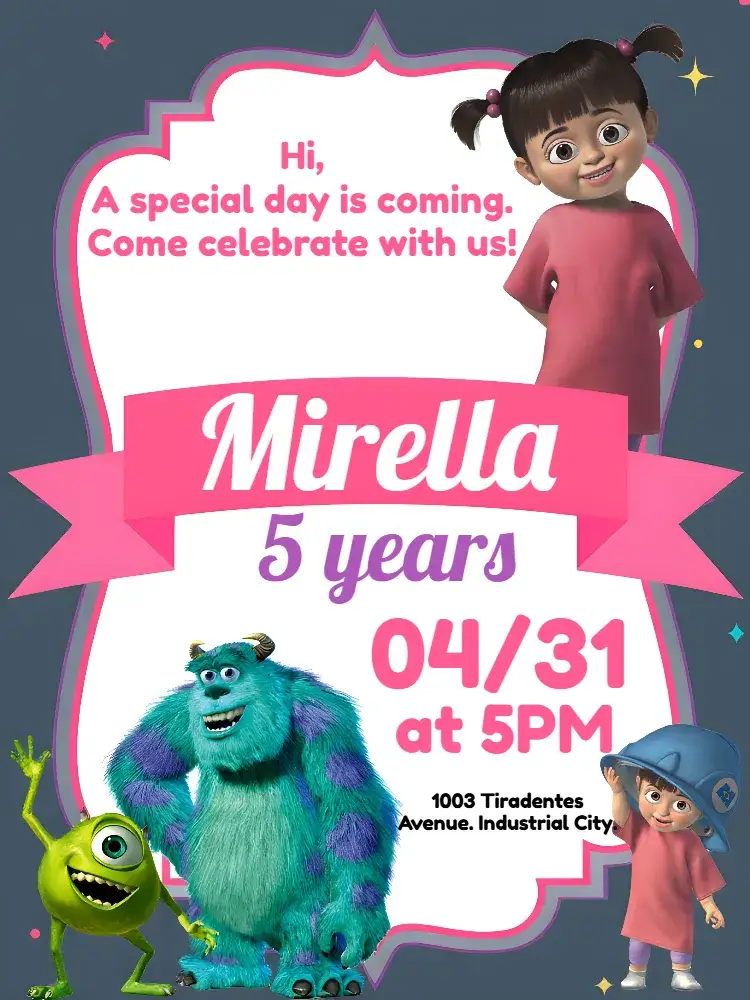 Invitation Monsters Inc. Wazowski – Most searched for theme colorful, fun, childish, themed, modern