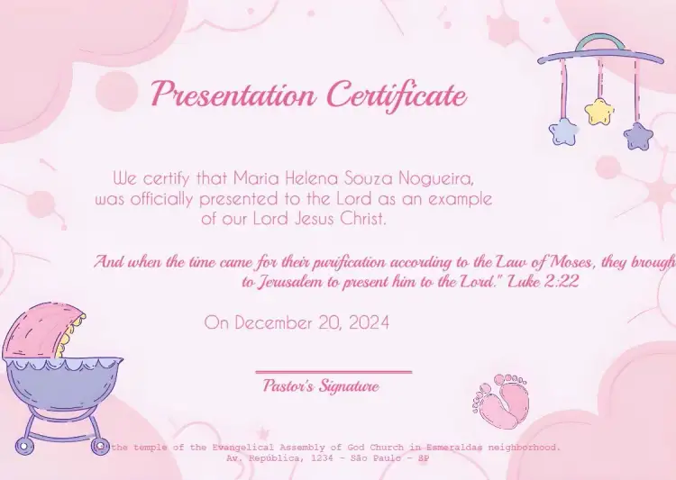 Invitation Certificate Presentation Assembly Church – Baptism theme floral, minimalist, golden, modern, soft, pastel