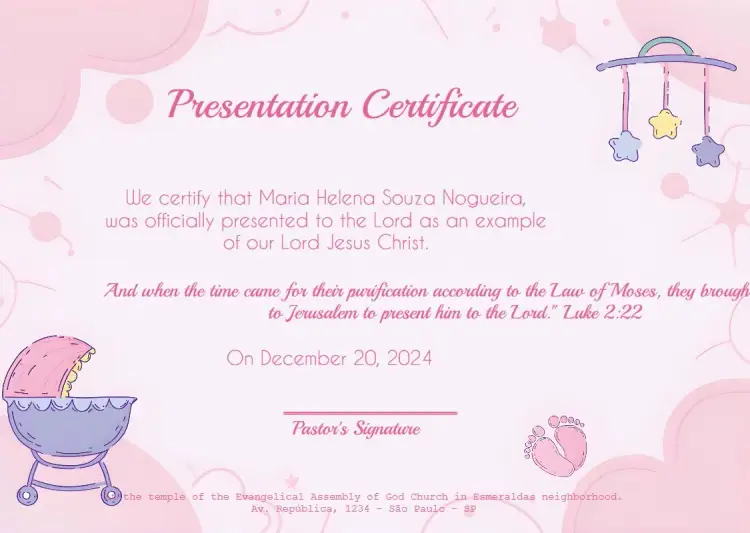 Certificate Presentation Assembly Church invitation