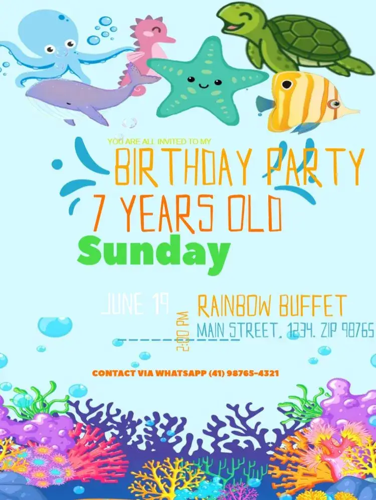 Invitation Dark Underwater Theme for Editing – Sweet 15 theme under the sea, playful, fun, dark blue, marine theme, childlike