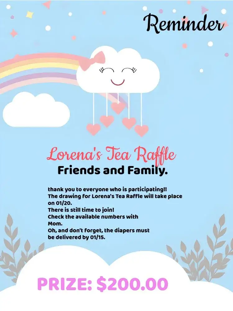 Invitation Tea Raffle Rain Of Love Tea – Raffle Tea theme delicate, colorful, playful, modern, rain-themed, feminine