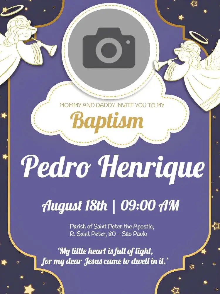 Invitation Baptism With Purple Photo – Baptism theme purple, lilac, angels, religious, delicate, modern