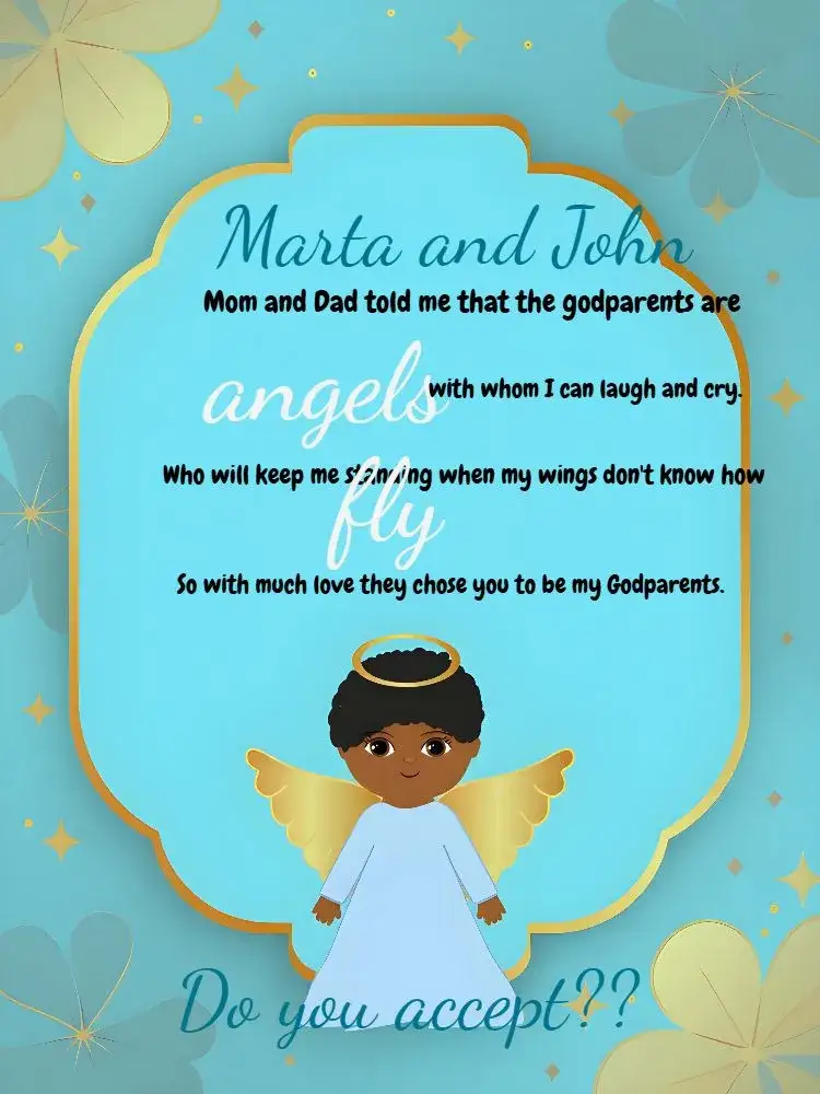 Invitation Invitation for Black Angel Godparents Baptism – Baptism theme blue, white, golden, black, modern, childish