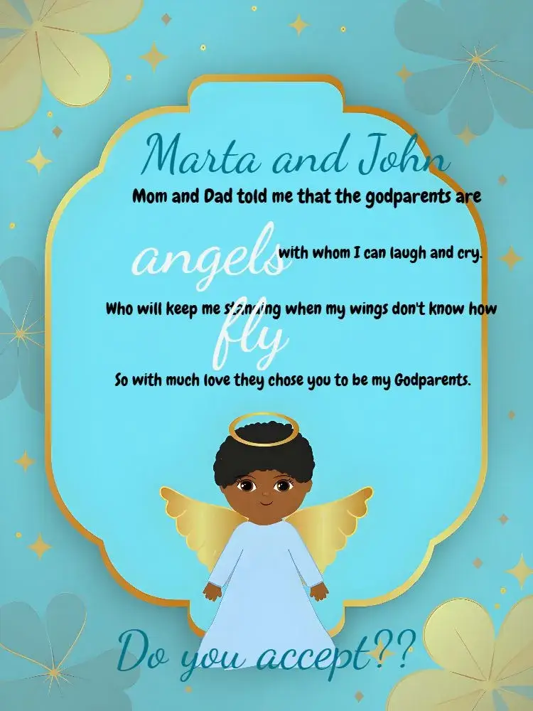 Invitation for Black Angel Godparents Baptism