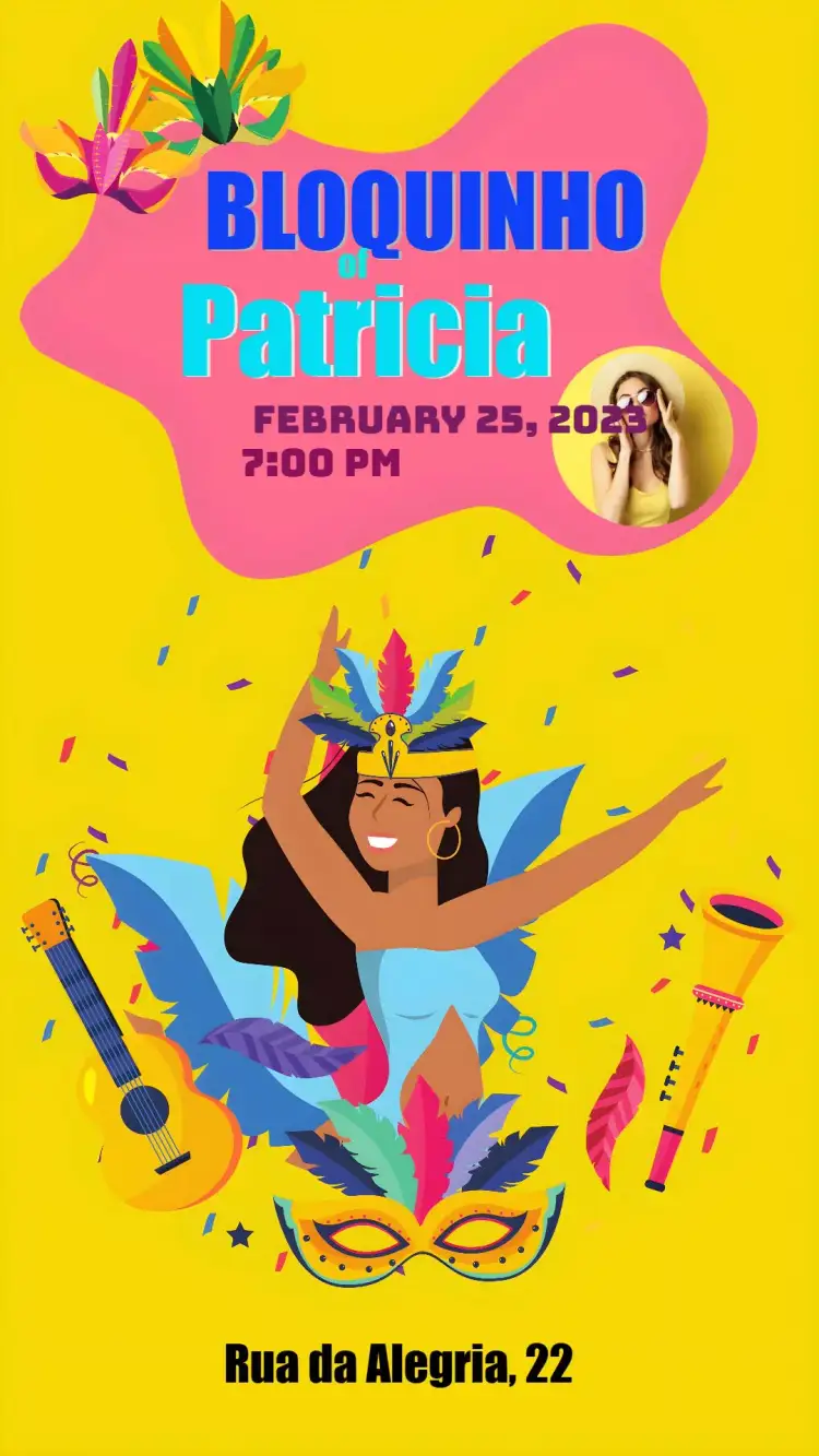 Invitation Carnival Bloquinho Theme – Commemorative Dates theme carnival, colorful, fun, playful, cheerful