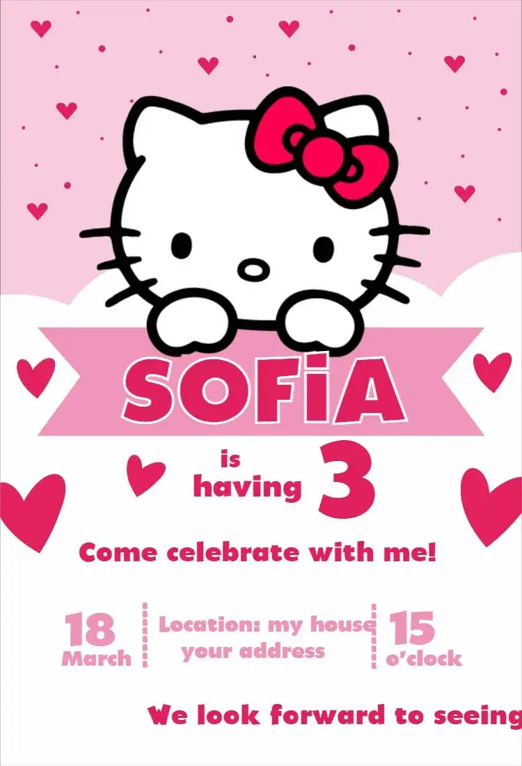Invite Hello Kitty 3 editable and customizable