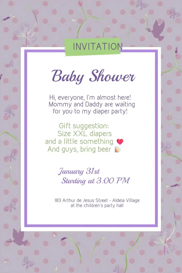 For Lavender Lilac Baby Shower invitation