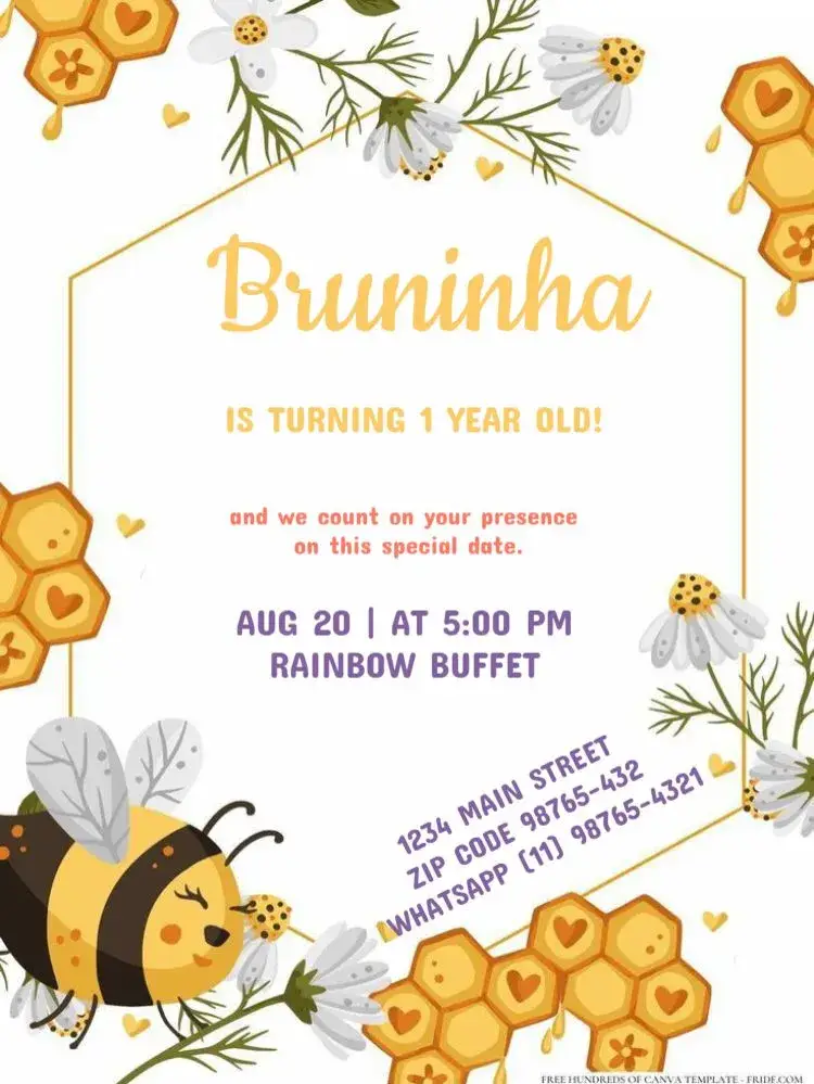 Bee 1 Year Old Flag To Edit Invitation