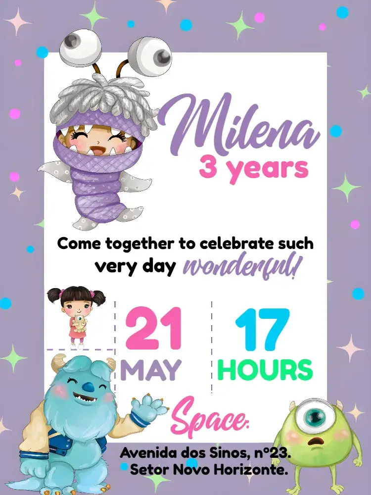 Invitation Monsters Inc Boo Purple – Most searched for theme colorful, fun, childish, modern, themed