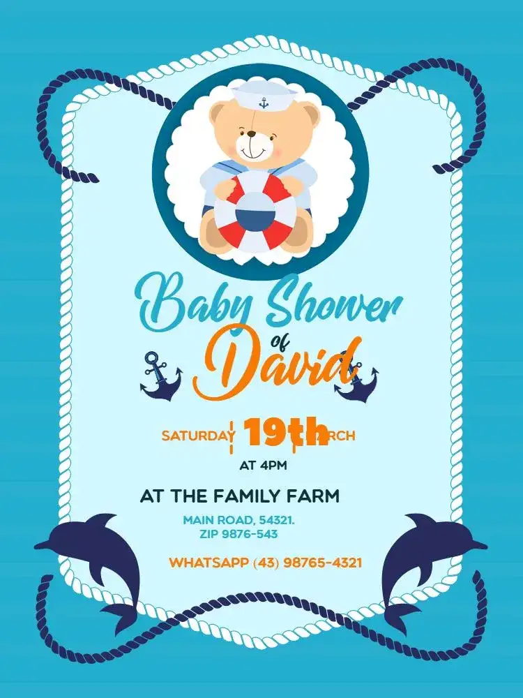 Sailor Teddy Baby Shower Blue Playful