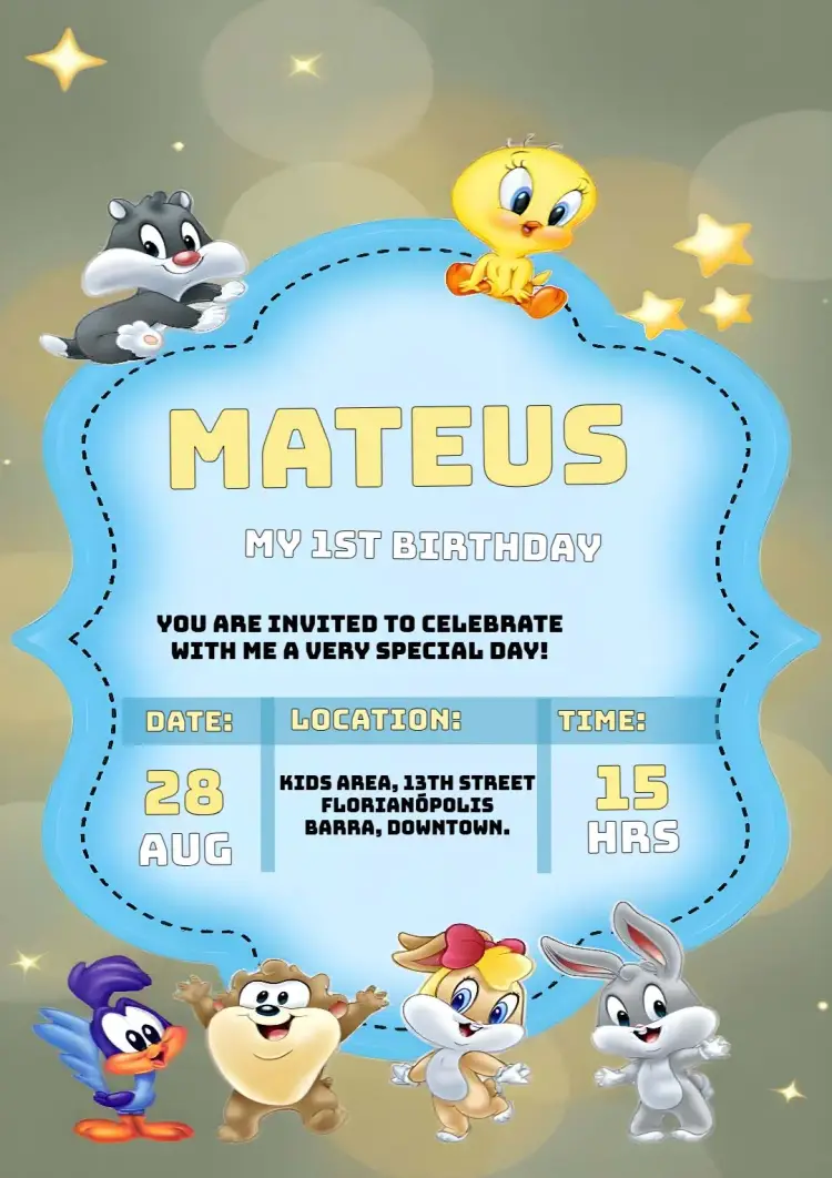 Baby Looney Tunes Birthday invitation
