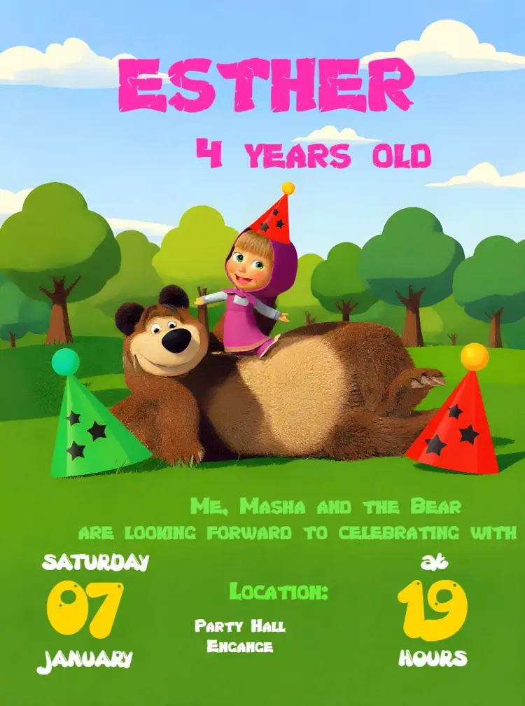 Masha And The Green Bear invitation