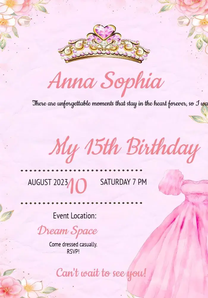 15th Birthday Debutante invitation