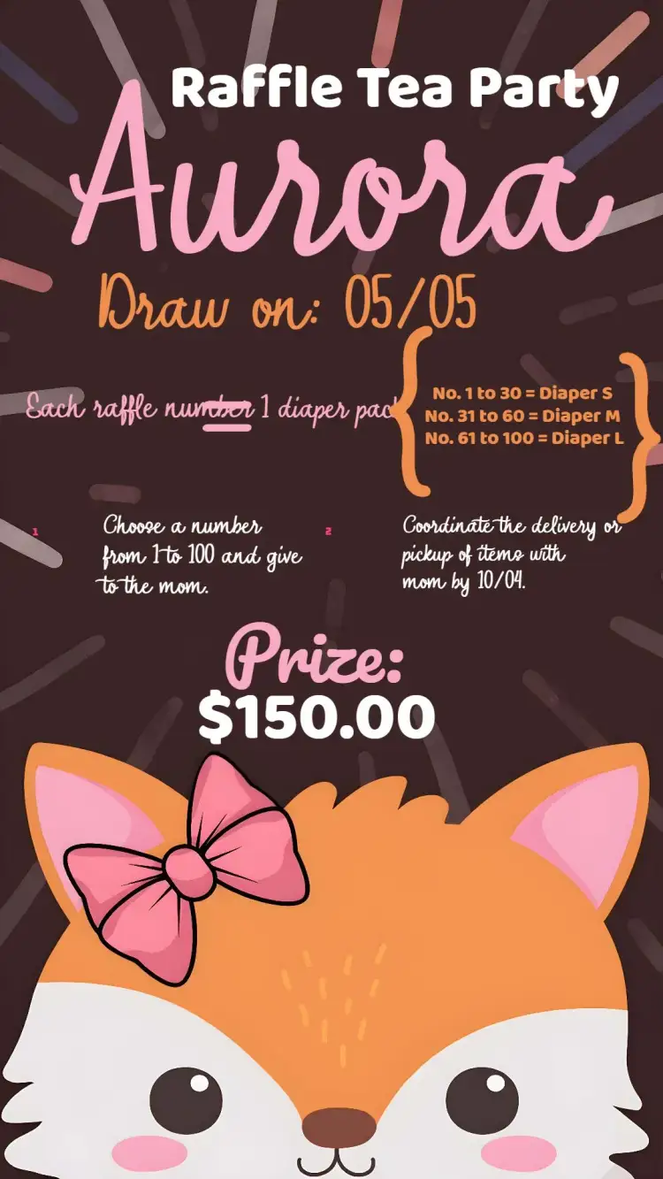 Invitation Fox Pink Raffle Tea Party.pink.black.orange – Raffle Tea theme cute, colorful, animals, safari, children's, modern