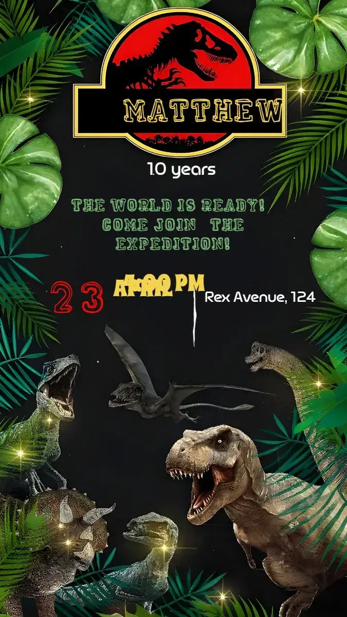 Invitation Jurassic Park Black Dinosaurs – Most searched for theme black and red, jungle, dinosaurs, adventure, prehistoric-themed