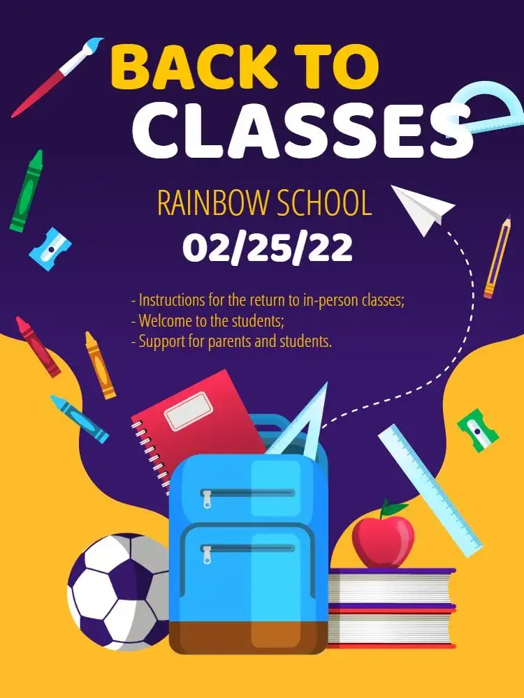 Invitation Back to School Purple – Kids' Birthday Party theme playful, school-themed, vibrant, modern, colorful