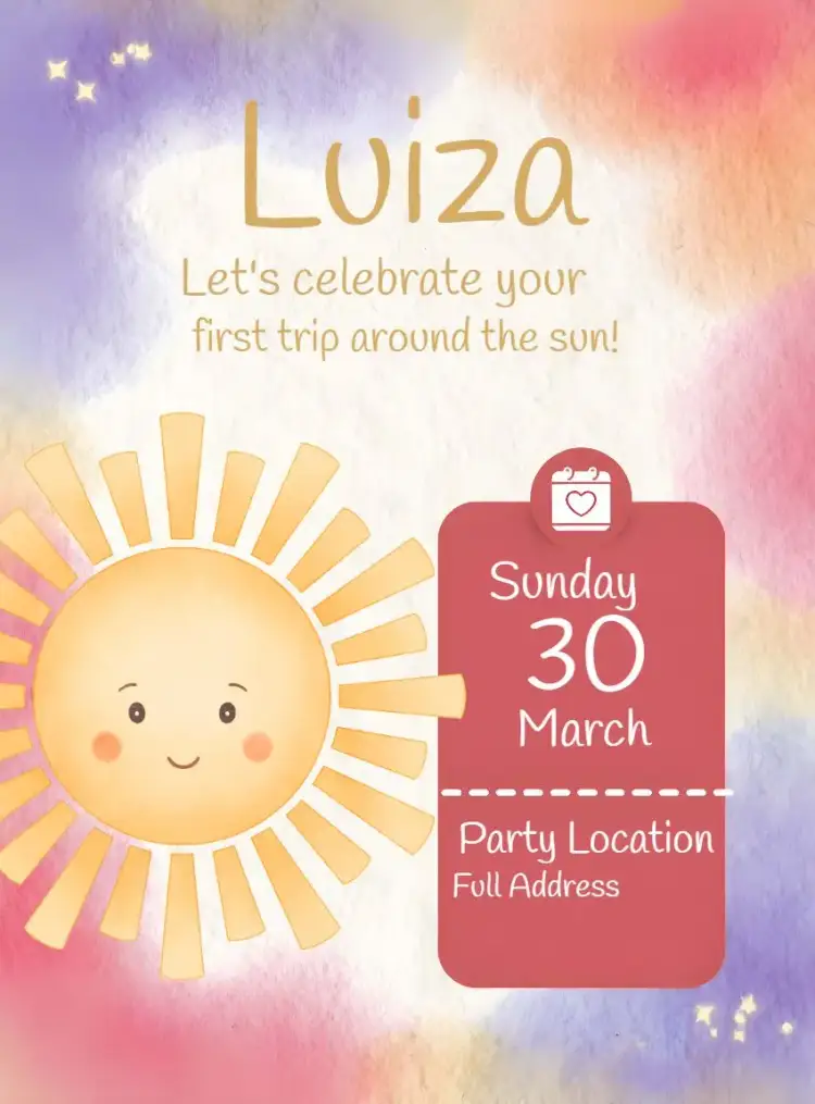 Invitation First Sun Orbit Ray – First Communion theme colorful, watercolor, childlike, cheerful, modern