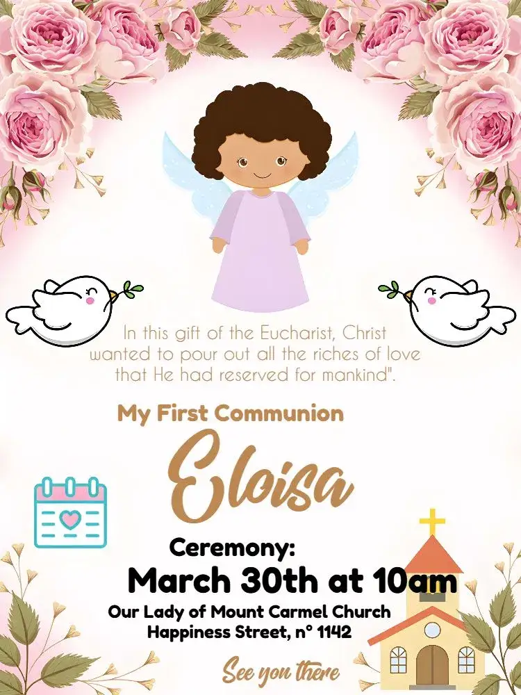 Invitation First Communion Flower – First Communion theme floral, delicate, spiritual, colorful, childlike